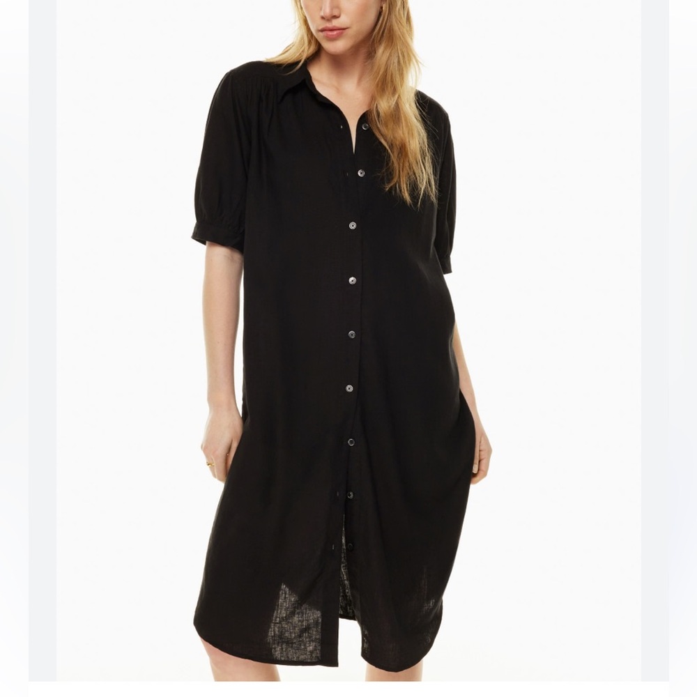 Aritzia Awaken Black Linen Shirt Dress
